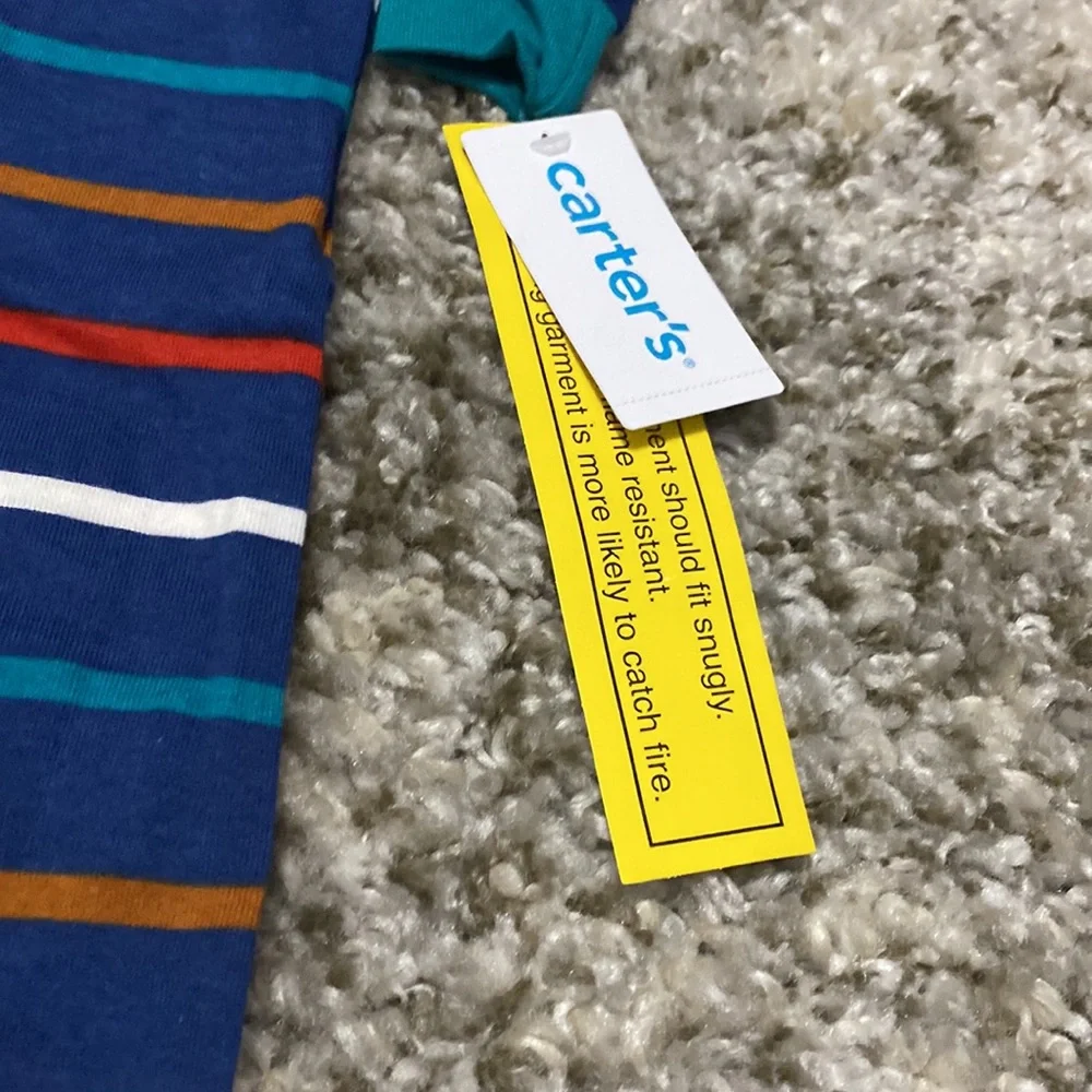 Carters Baby Boy Blue Striped Sloth Fleece Footed Pajamas Sleeper Zip Up 18M